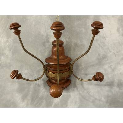 Coat rack, wooden and gilded iron hooks circa 1900