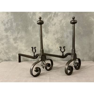 Antique wrought iron andirons dating from the late 18th century