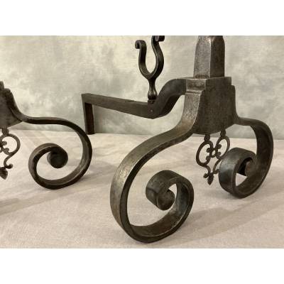 Antique wrought iron andirons dating from the late 18th century