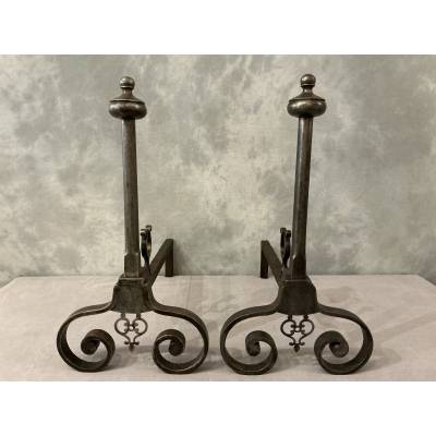 Antique wrought iron andirons dating from the late 18th century
