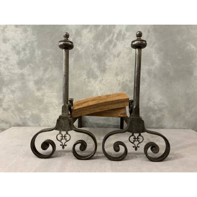 Antique wrought iron andirons dating from the late 18th century