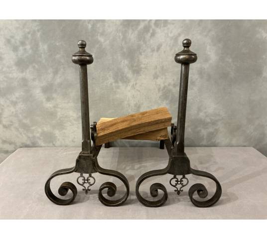 Antique wrought iron andirons dating from the late 18th century