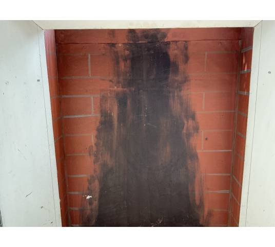 Decorative fireplace in painted wood, faux marble style, dating from the late 19th century