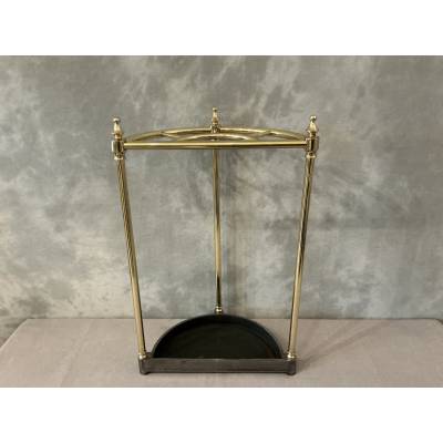 Porte parapluies ancien en demi-cercle en laiton d'époque fin 19 ème