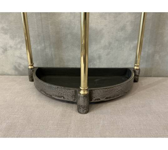 Porte parapluies ancien en demi-cercle en laiton d'époque fin 19 ème