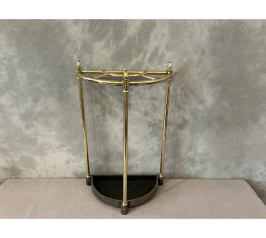 Porte parapluies ancien en demi-cercle en laiton d'époque fin 19 ème