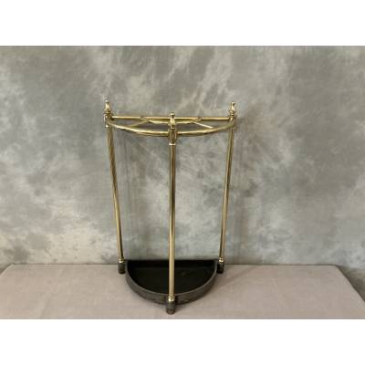 Porte parapluies ancien en demi-cercle en laiton d'époque fin 19 ème