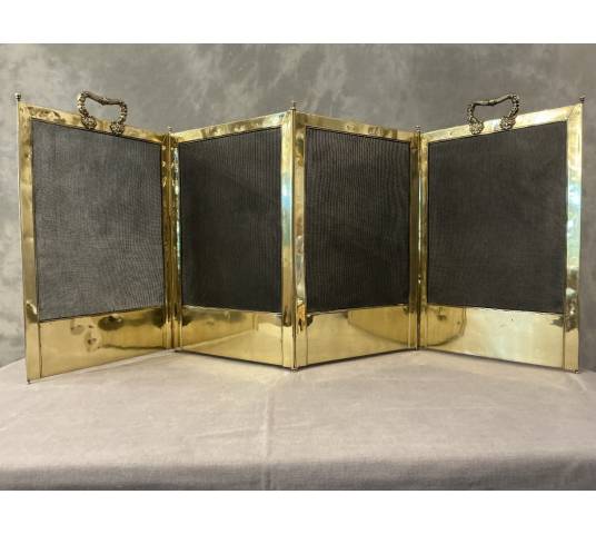 Pare feu de cheminée ancien en laiton pressé d'époque 19 ème