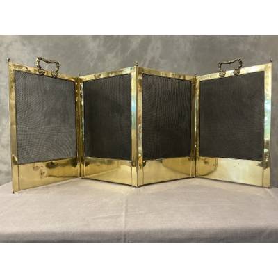 Pare feu de cheminée ancien en laiton pressé d'époque 19 ème