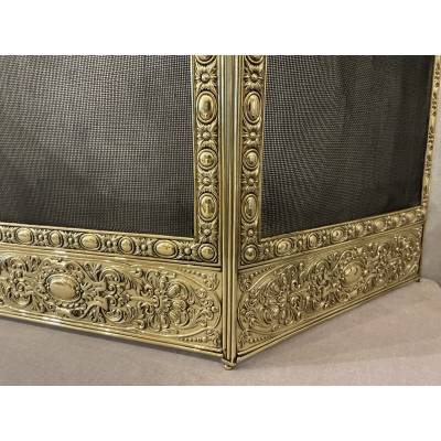 Pare feu de cheminée ancien en laiton pressé d'époque 19 ème