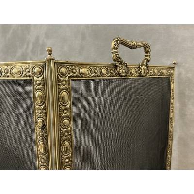 Pare feu de cheminée ancien en laiton pressé d'époque 19 ème