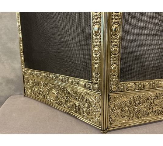 Pare feu de cheminée ancien en laiton pressé d'époque 19 ème