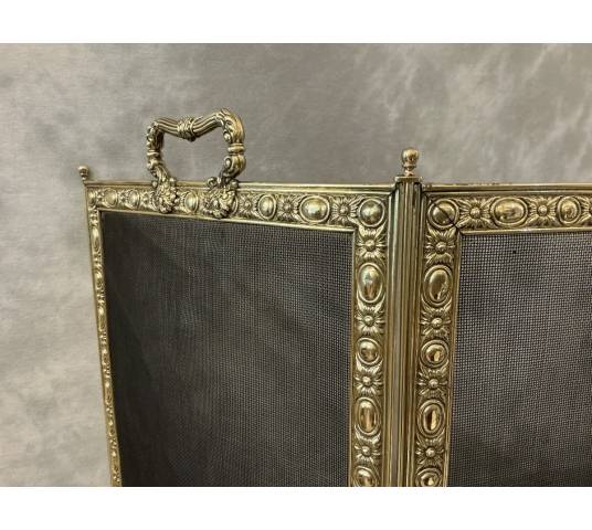 Pare feu de cheminée ancien en laiton pressé d'époque 19 ème