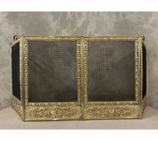 Pare feu de cheminée ancien en laiton pressé d'époque 19 ème