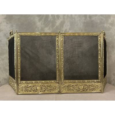 Pare feu de cheminée ancien en laiton pressé d'époque 19 ème