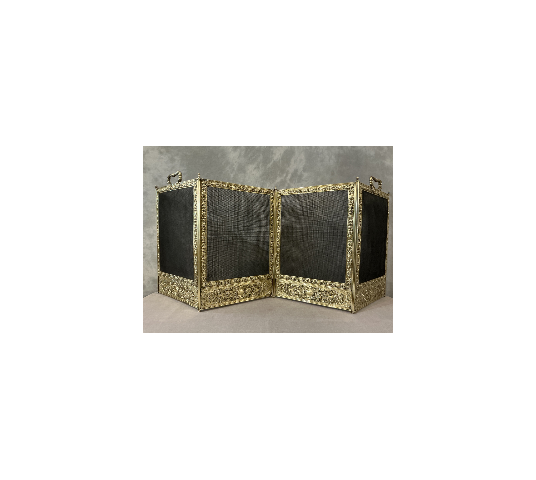 Pare feu de cheminée ancien en laiton pressé d'époque 19 ème