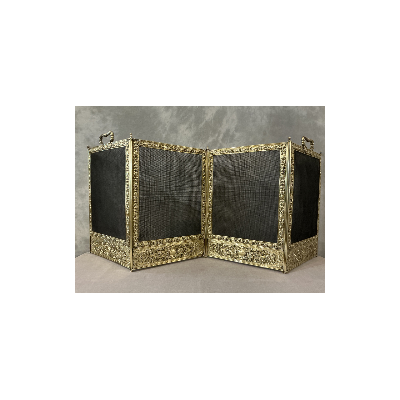 Pare feu de cheminée ancien en laiton pressé d'époque 19 ème