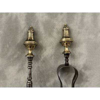 Grand ensemble d'une pelle et d'une pince en fer et bronze d'époque 19 ème