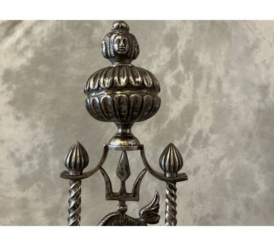 Grand Chenets en fer forgé d'époque 19 ème