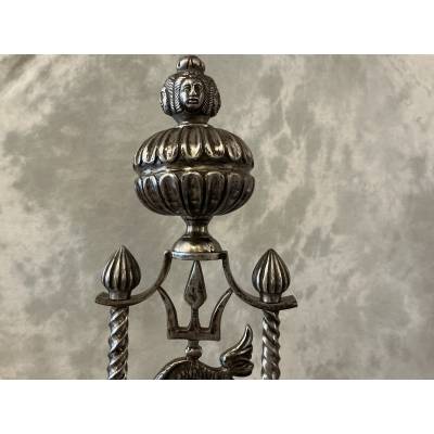 Grand Chenets en fer forgé d'époque 19 ème