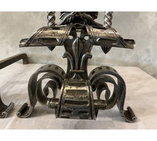 Large wrought iron andirons from the 19th century