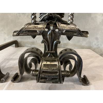 Grand Chenets en fer forgé d'époque 19 ème
