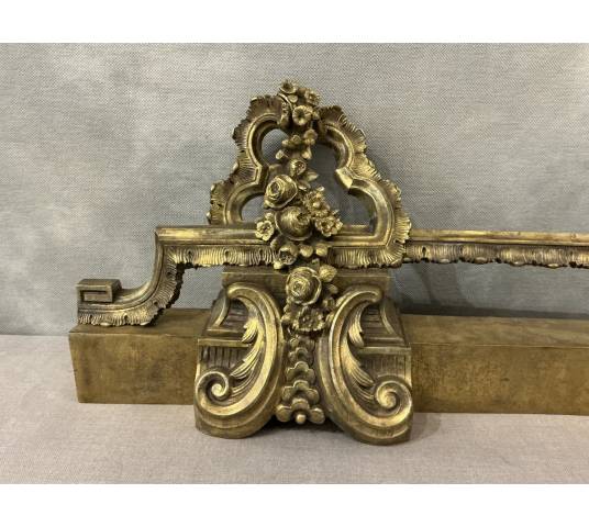 Barre de foyer en bronze et laiton d'époque 19 ème