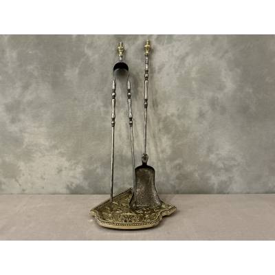Repose pelle et pince de cheminée en bronze