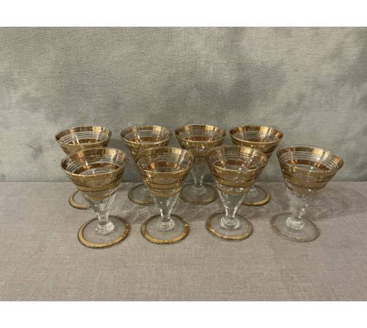 Série de 8 verres à Porto en verre et filets d'or