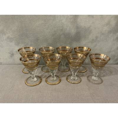 Série de 8 verres à Porto en verre et filets d'or