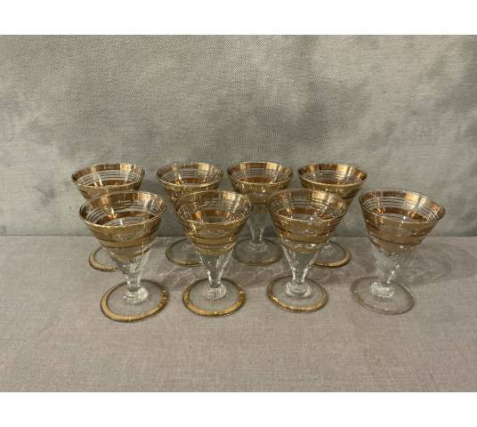 Série de 8 verres à Porto en verre et filets d'or