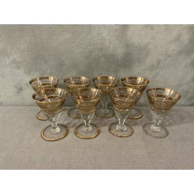 Série de 8 verres à Porto en verre et filets d'or
