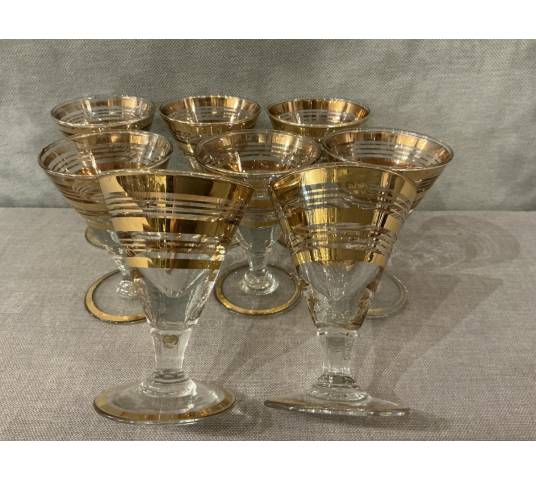 Série de 8 verres à Porto en verre et filets d'or