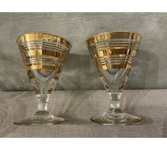 Série de 8 verres à Porto en verre et filets d'or