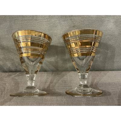 Série de 8 verres à Porto en verre et filets d'or
