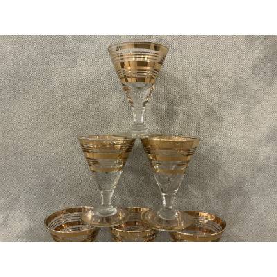 Série de 8 verres à Porto en verre et filets d'or