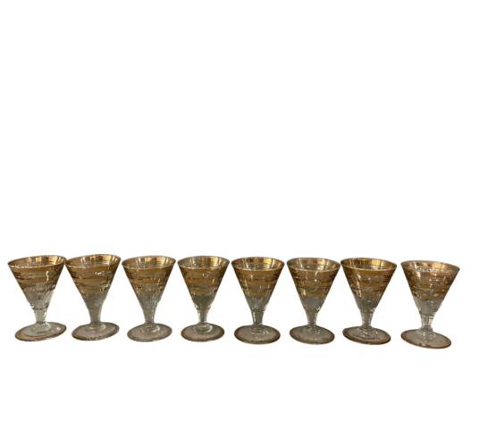 Série de 8 verres à Porto en verre et filets d'or