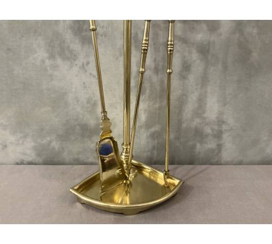 Antique brass fireplace set from the Charles X period, 19th century