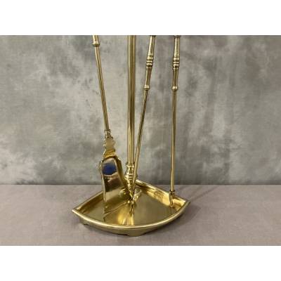 Antique brass fireplace set from the Charles X period, 19th century