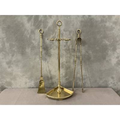 Antique brass fireplace set from the Charles X period, 19th century