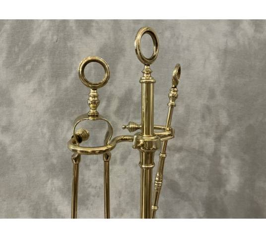 Antique brass fireplace set from the Charles X period, 19th century