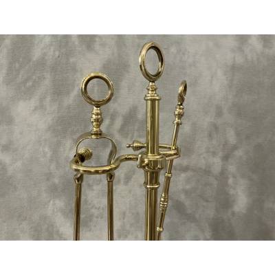 Antique brass fireplace set from the Charles X period, 19th century