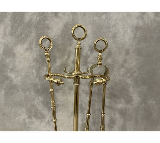 Serviteur de cheminée ancien en laiton d'époque Charles X 19 ème