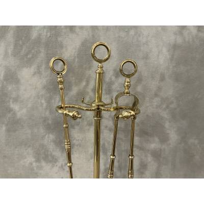 Antique brass fireplace set from the Charles X period, 19th century