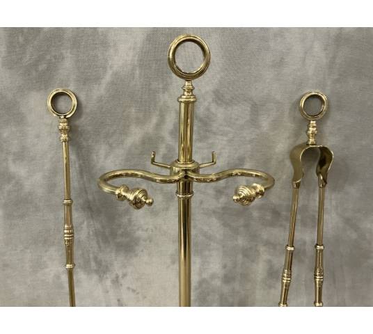 Serviteur de cheminée ancien en laiton d'époque Charles X 19 ème