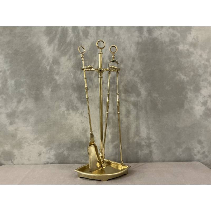 Antique brass fireplace set from the Charles X period, 19th century