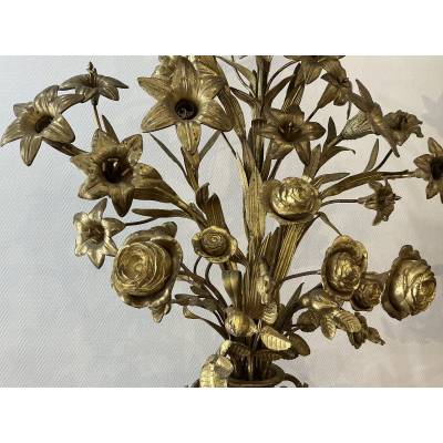 Pair of 19th-century brass flower bouquet candelabras