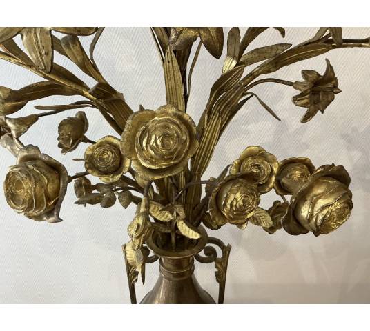Pair of 19th-century brass flower bouquet candelabras