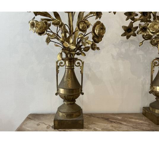 Pair of 19th-century brass flower bouquet candelabras