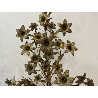 Pair of 19th-century brass flower bouquet candelabras